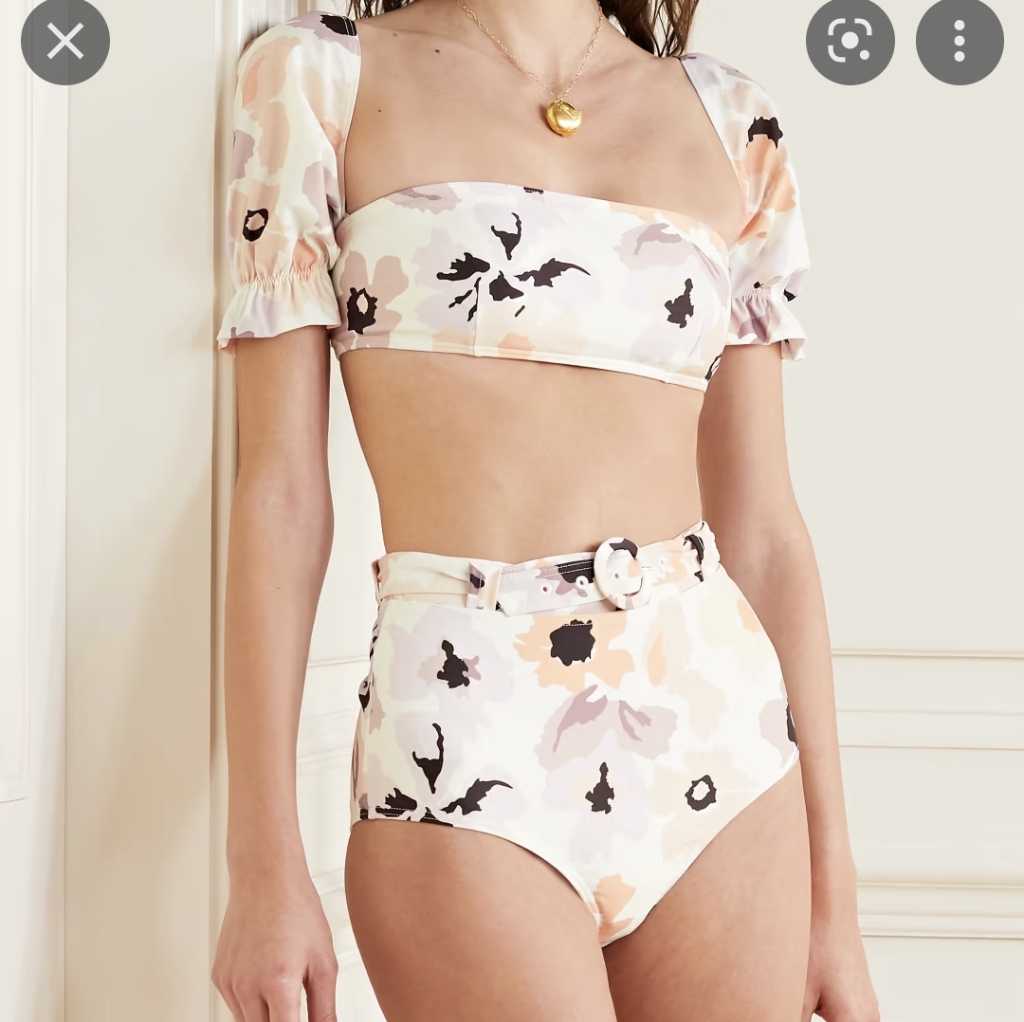 Peony Puff Bandeau Swimsuit Bikini Top And Bottom In Soiree Size 2 Nwt